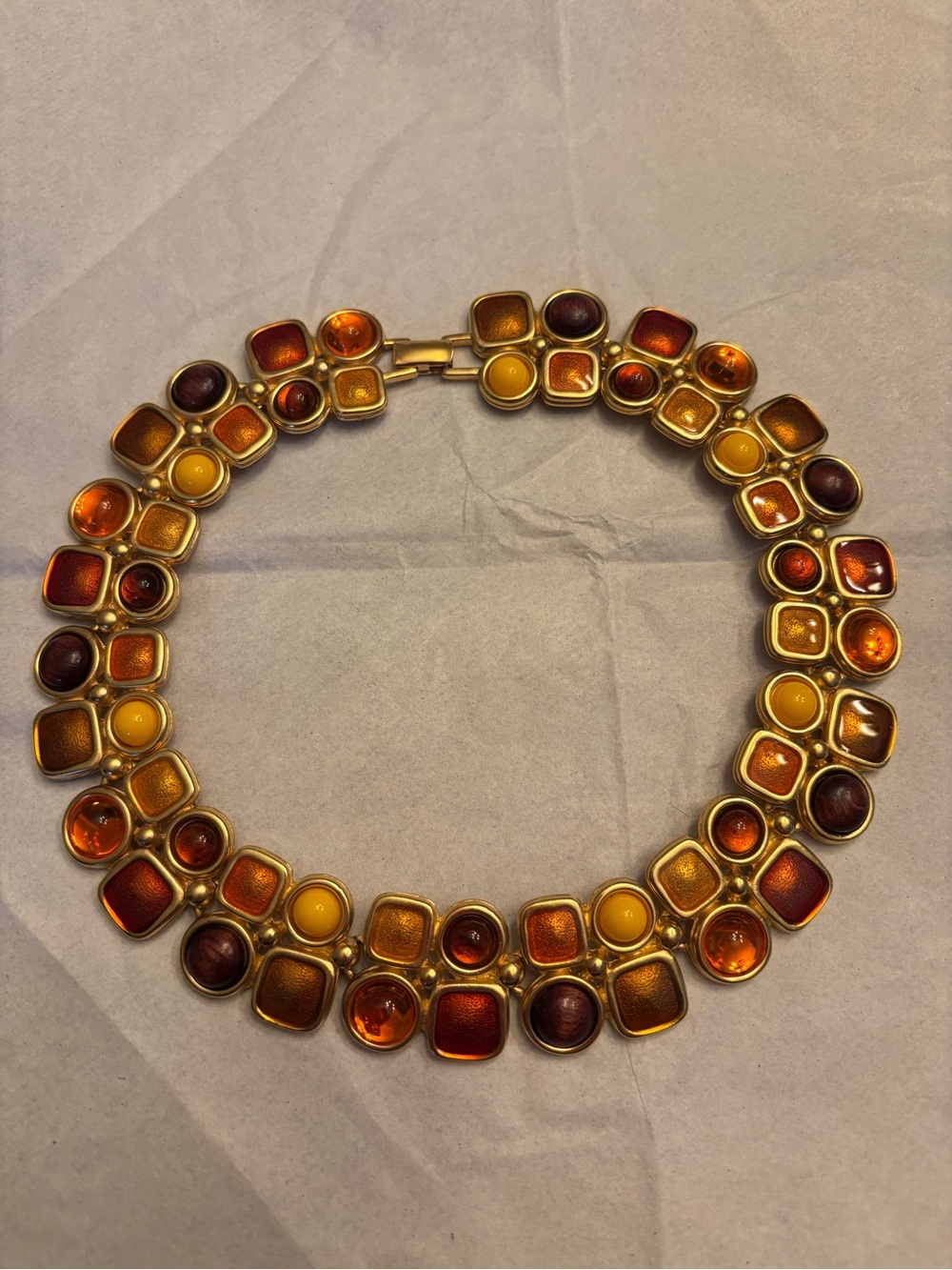 Monet Gold-Tone Necklace with Amber, Yellow and Maroon Cabochons